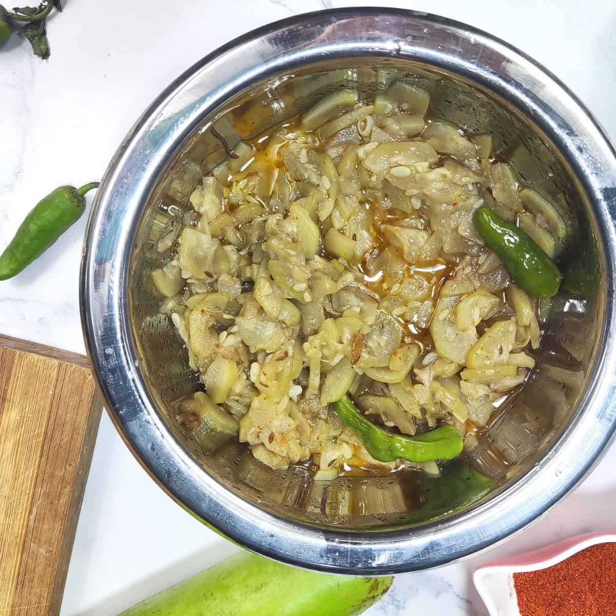 Lauki or bottle gourd curry served in bowl