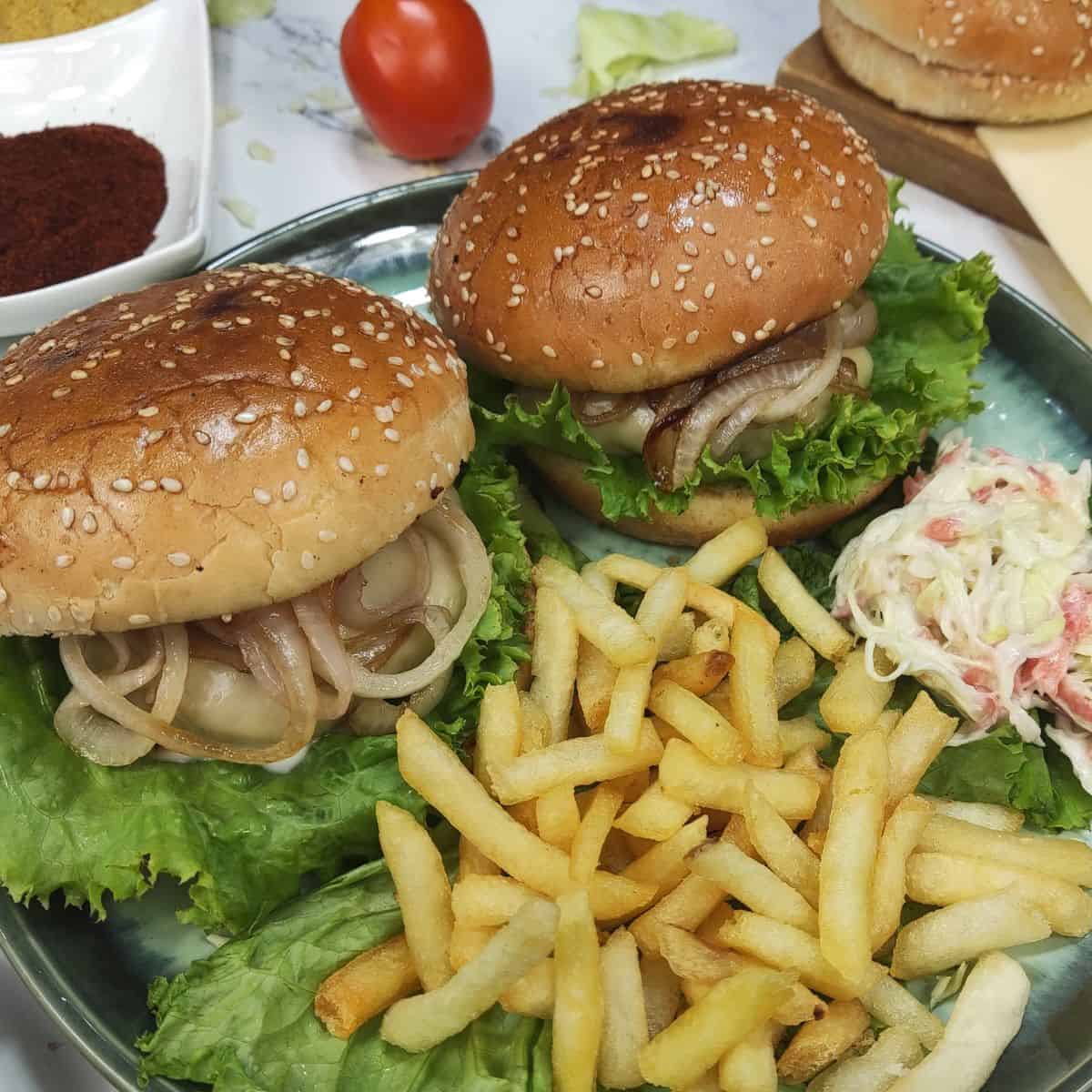 classic beef burger close shot