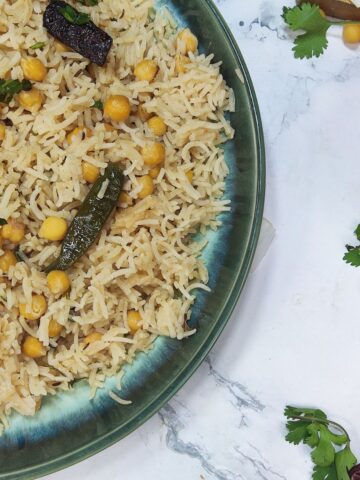 chana pulao or chick pea served in plate