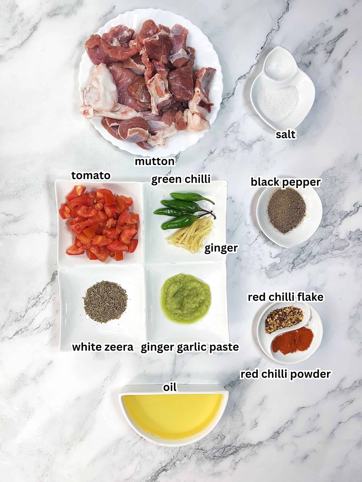 ingredients of mutton karahi shown with labels