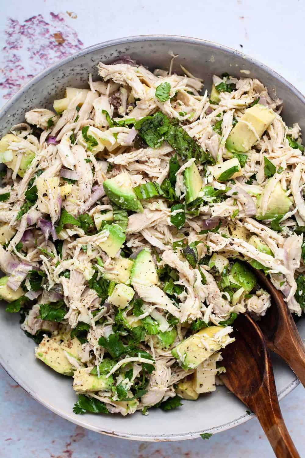 no mayo chicken salad olive oil lemon vinaigrette herbs vegetables Mediterranean light low-fat low-carb healthy lunch