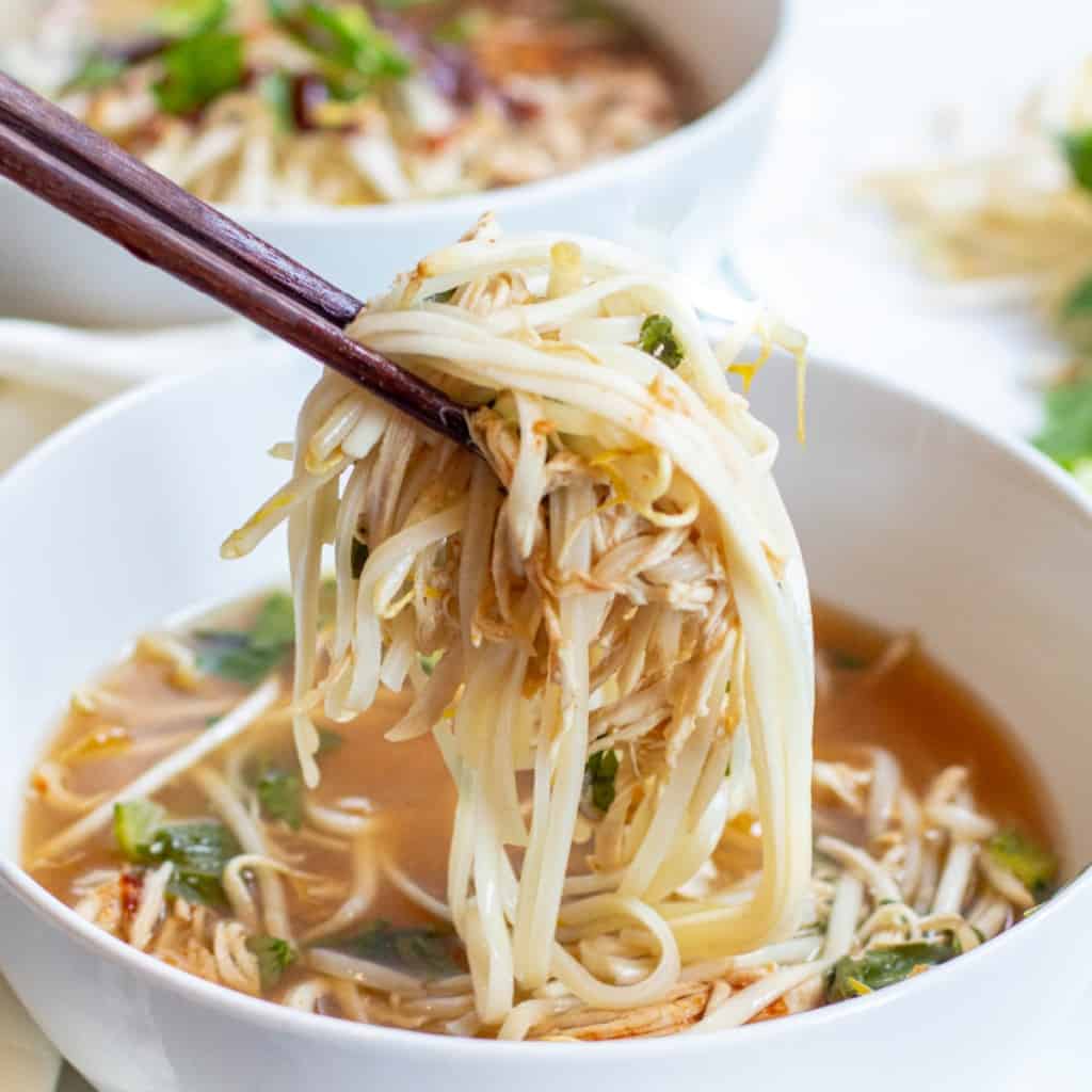 crock pot chicken pho Vietnamese soup star anise cinnamon ginger rice noodles bean sprouts basil lime authentic