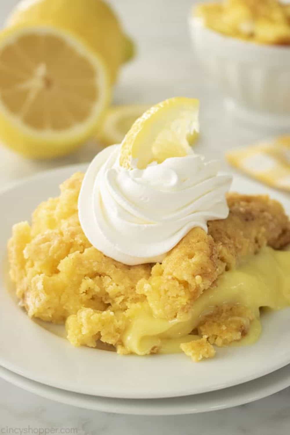 lemon dump cake easy box mix shortcut pudding bright citrusy 5-minute prep weeknight dessert ice cream topping