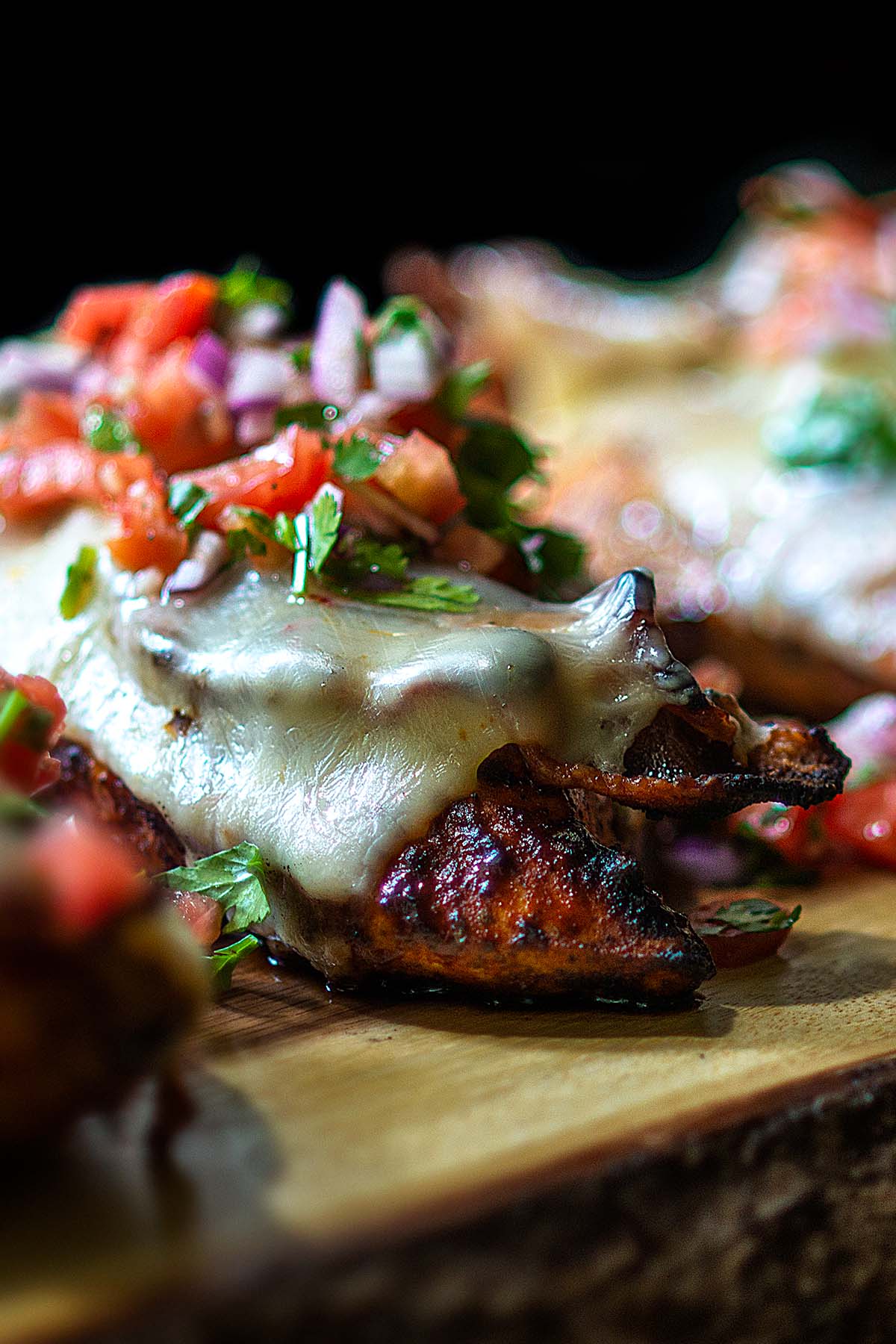 sous vide grilled Monterey chicken breasts BBQ sauce crispy bacon Monterey Jack cheese tender precise temperature restaurant