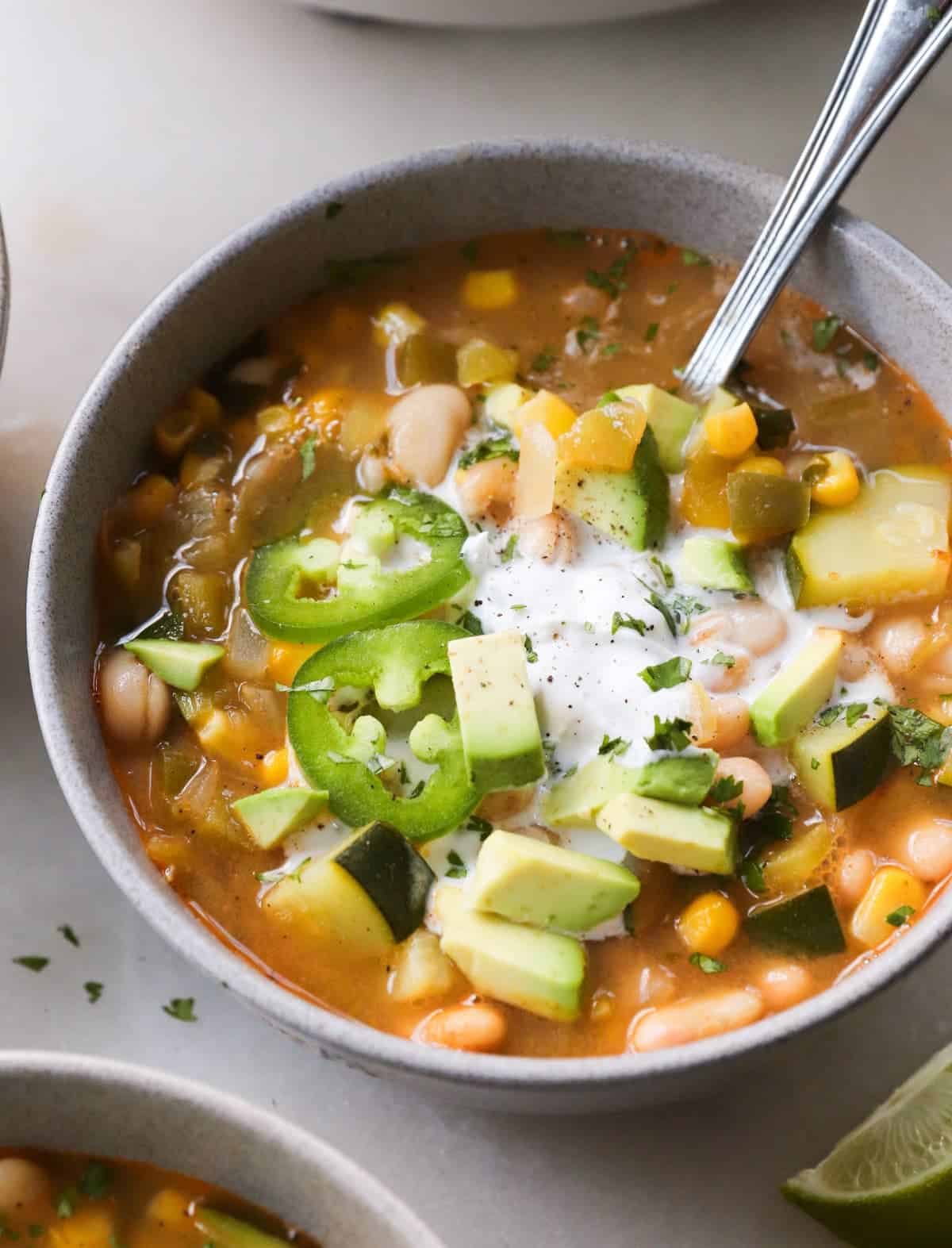 vegetarian white bean chili creamy cannellini Great Northern green chilies cumin cilantro Mexican-inspired hearty
