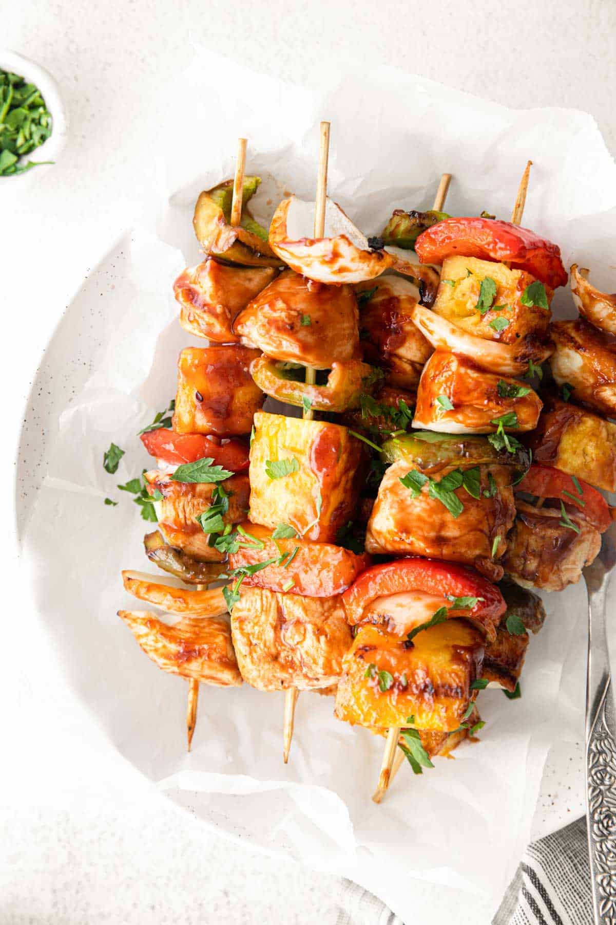 grilled chicken kabobs pineapple chunks bell peppers onions colorful summer skewers protein-packed family kid-friendly