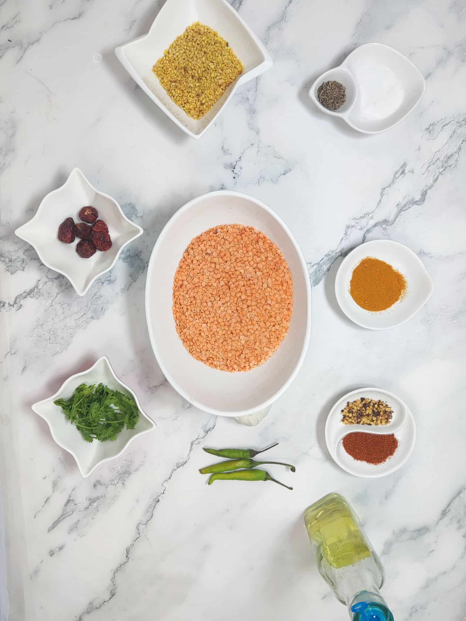 Ingredients for Indian Red lentils or Masoor Dal