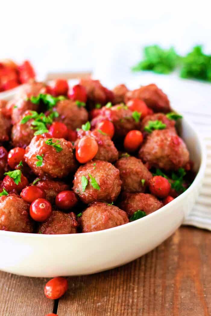 slow cooker cranberry mustard meatballs Dijon brown sugar holiday party appetizer sweet tangy crockpot easy