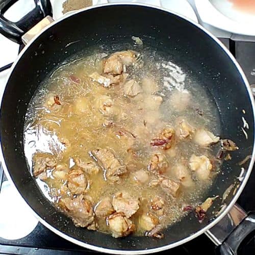 Spices being added to lamb and water