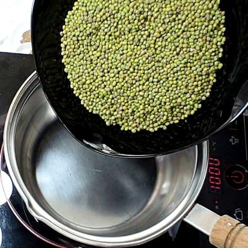 Soaked moong dal added to separate pan