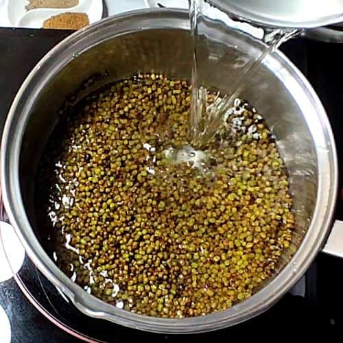 Moong dal and lamb cooking together