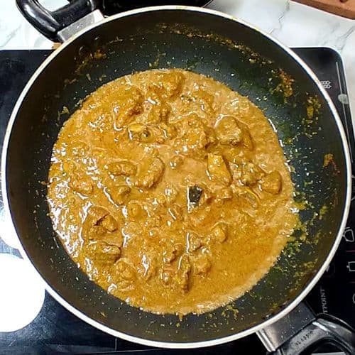 Moong dal gosht plated and ready to serve