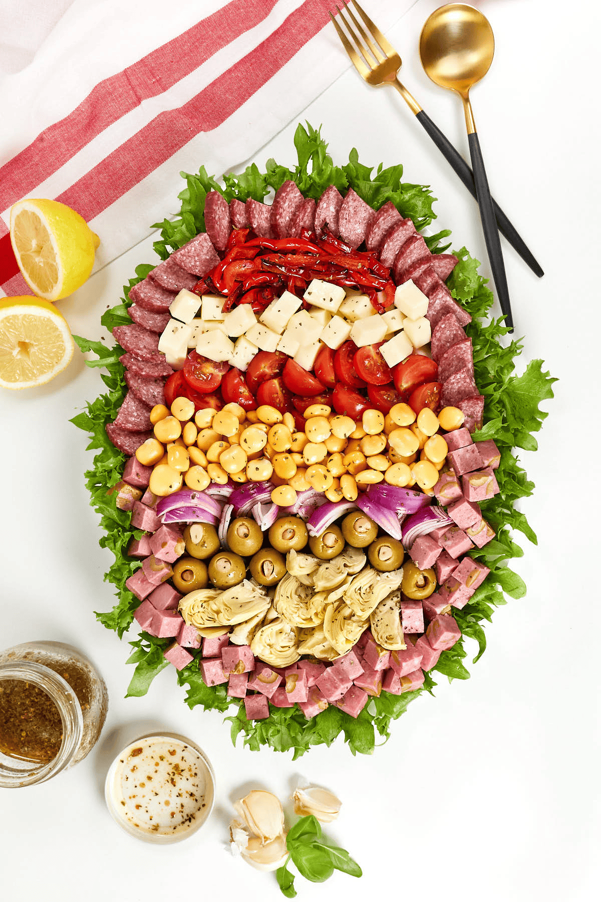 Antipasto salad with lupini beans olives and vegetables