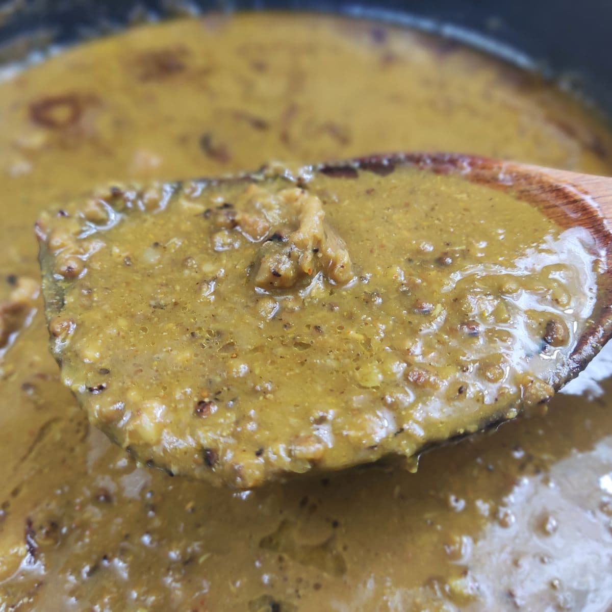 Finished moong dal gosht in serving dish