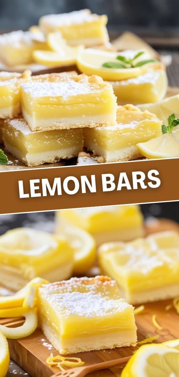 Lemon Bars stacked powdered sugar dusted bright yellow filling buttery crust