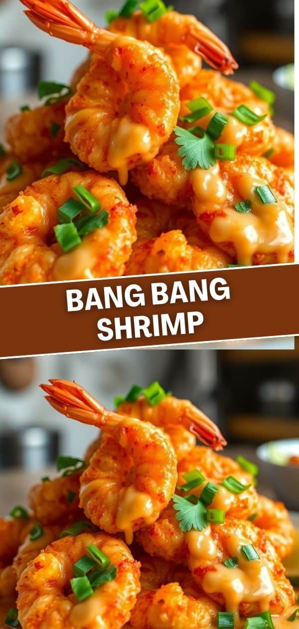 Bang Bang Shrimp stacked on plate, glazed orange coating with green onions and cilantro garnish.
