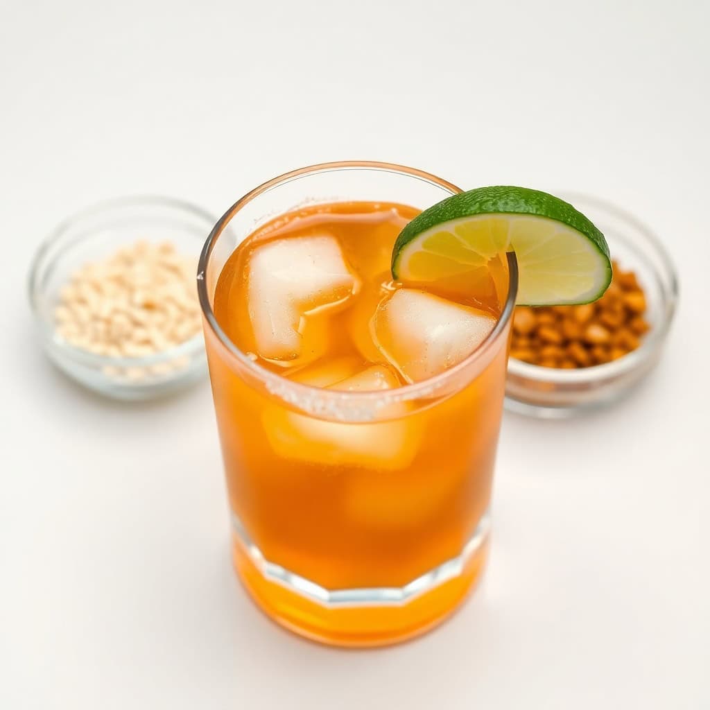 Bourbon margarita with ice and lime slice garnish, served in glass with ingredients nearby.