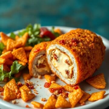 cream cheese bacon stuffed doritos chicken close up plated