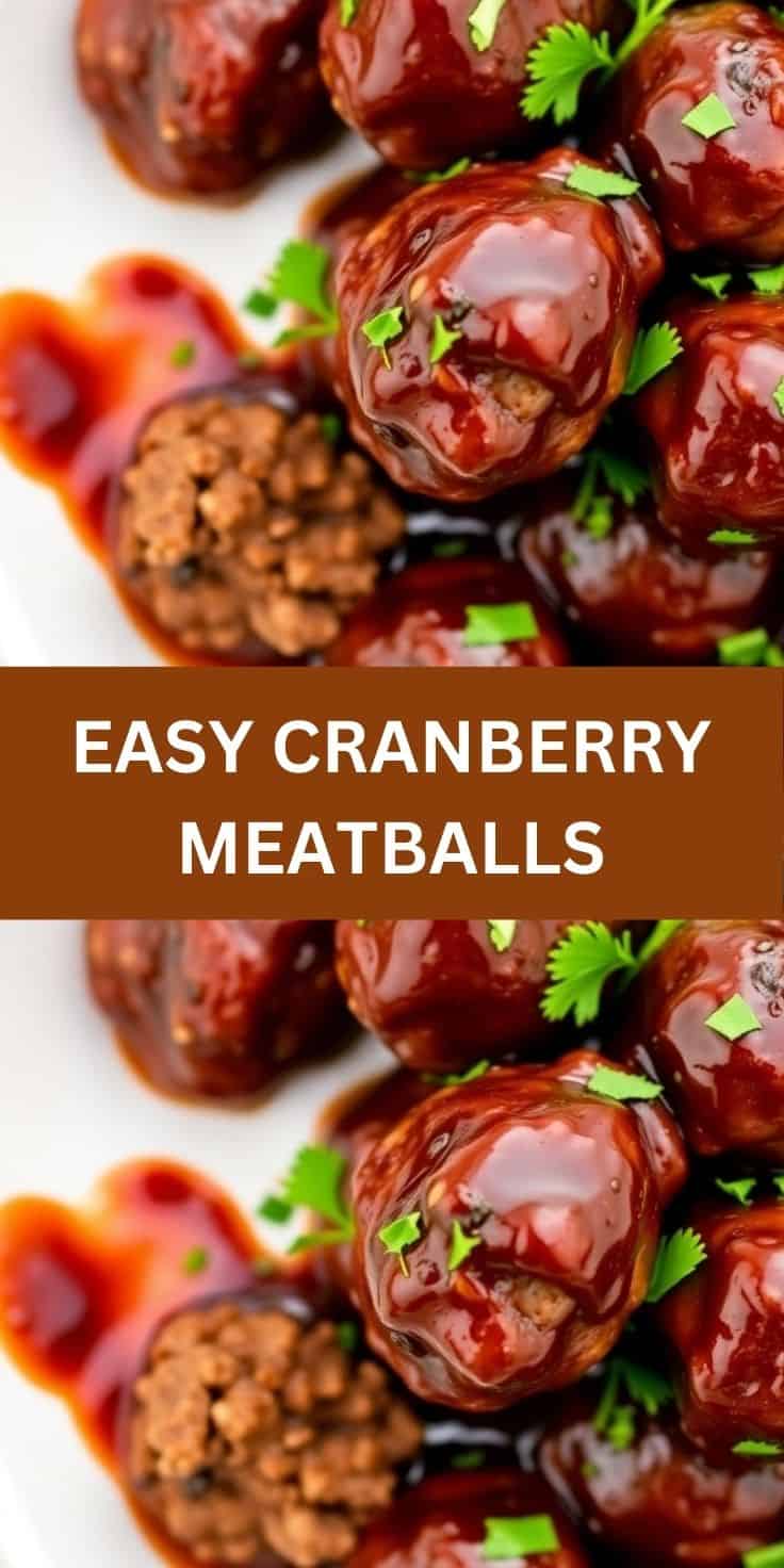 Glossy cranberry meatballs garnished with fresh cilantro on white plate.