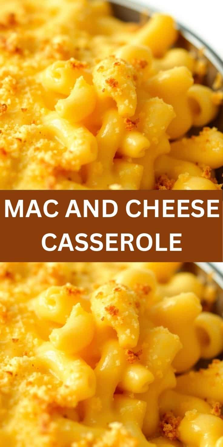 Mac and Cheese Casserole finished dish close up three cheese golden crust comfort food