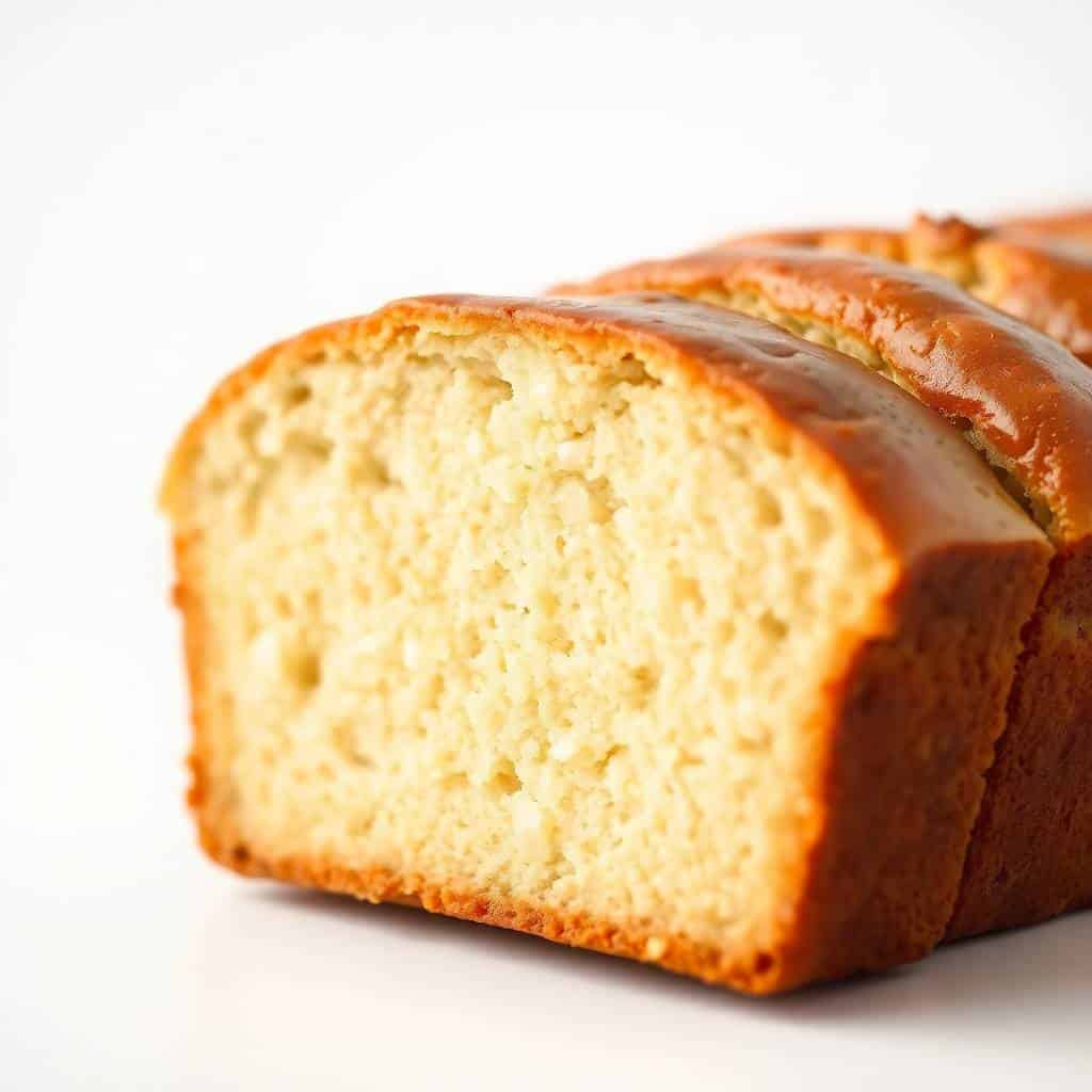 Sliced sweet condensed milk bread showing golden-brown crust and soft, pale yellow crumb texture.