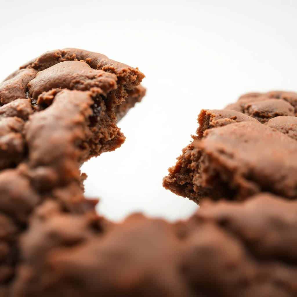 Close-up of fudgy meltaway brownie cookies showing rich chocolate texture and crumbly surface.