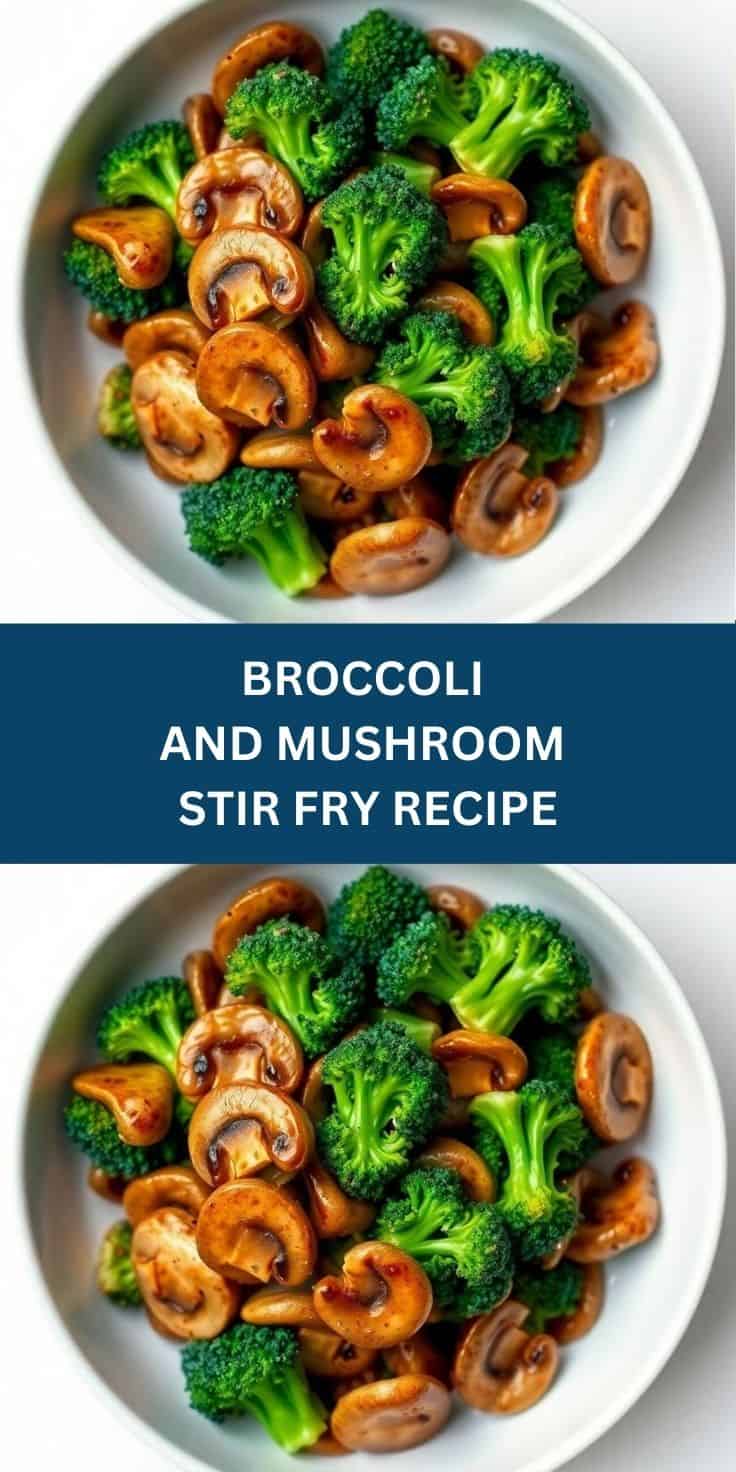 Broccoli and mushroom stir fry served on white plate with sautéed vegetables.