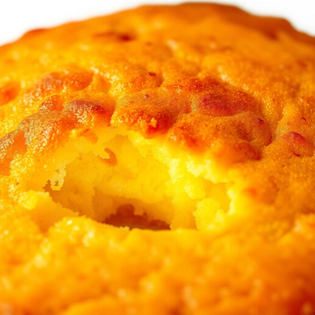 Golden-brown fried cornbread with crispy, textured surface and warm yellow interior visible.
