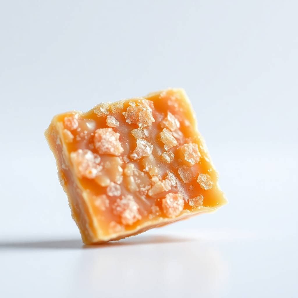 Churro saltine toffee candy with caramelized coating and coarse sugar crystals on white surface.