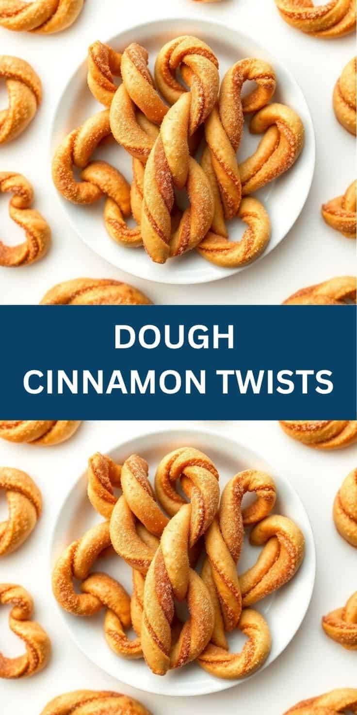 Golden-brown cinnamon twists arranged on white plates with cinnamon sugar coating throughout.