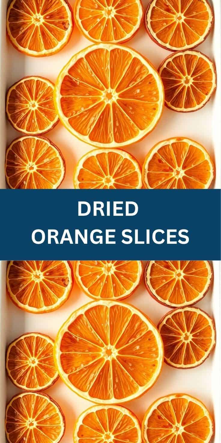 Dried orange slices arranged on white background, displaying vibrant orange flesh and natural segment patterns.