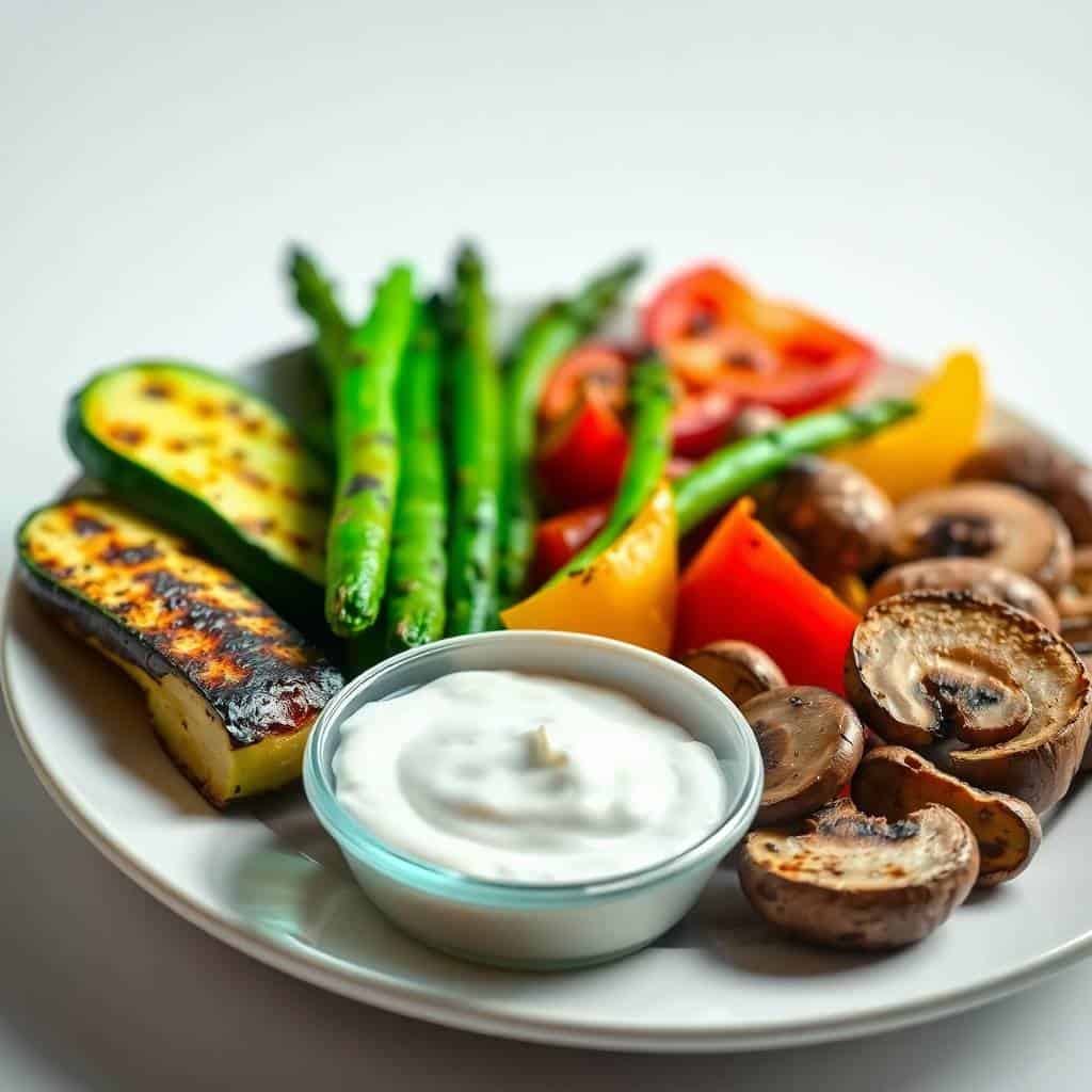 Grilled vegetables on platter