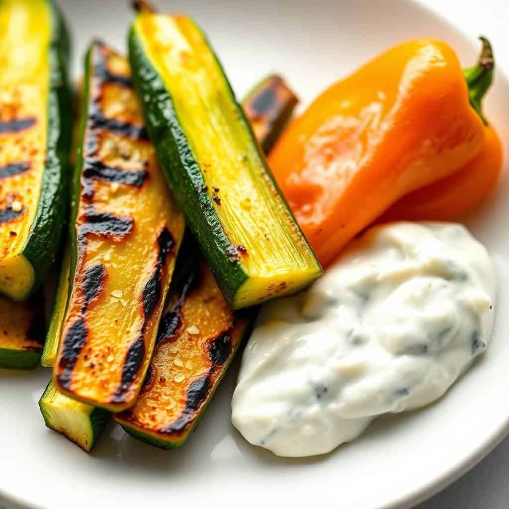 Grilled veggie platter close-up