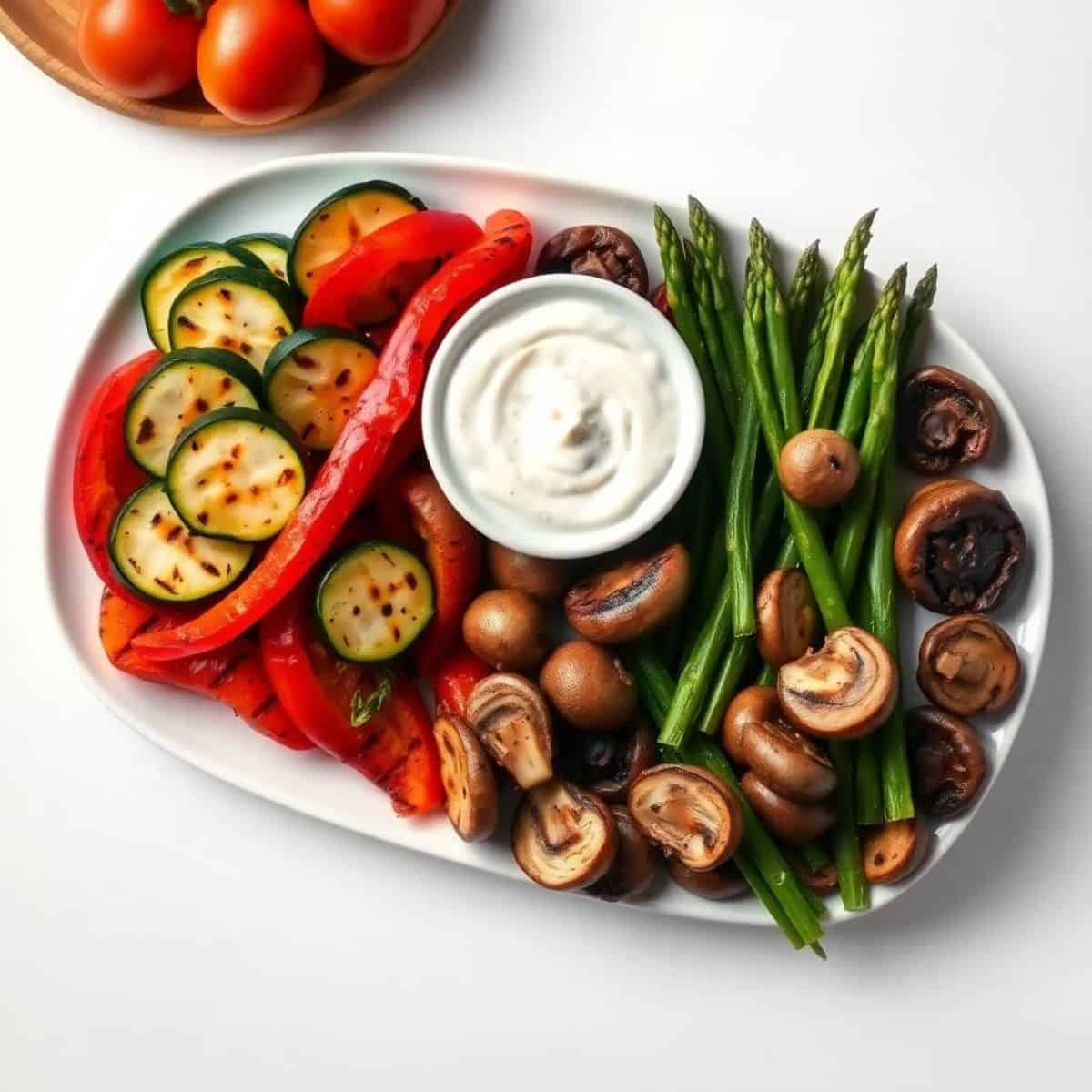 Grilled veggie platter with ranch dip