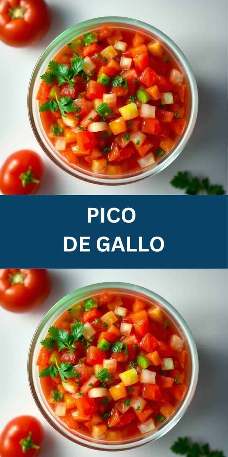 Fresh pico de gallo in glass bowls with diced tomatoes, peppers, onions, cilantro garnish.