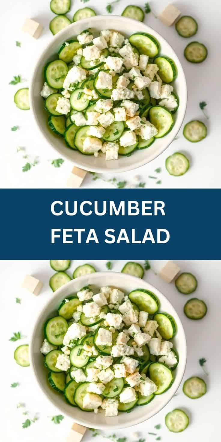Cucumber Feta Salad served in white bowls with sliced cucumbers, crumbled feta cheese, and fresh herbs garnish.