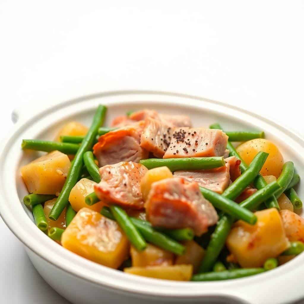 crockpot ham green beans potatoes in slow cooker tender vegetables
