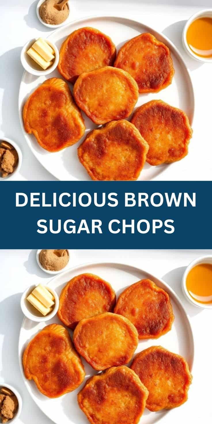 Brown sugar chops on white plate with butter, cinnamon, and honey in small bowls.