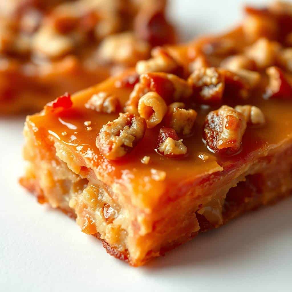 Maple bacon crack candy bars topped with chopped walnuts on white surface.