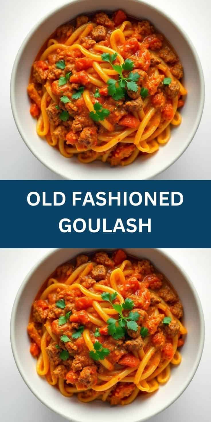 Two bowls of old fashioned goulash with ground beef, tomato sauce, pasta, and fresh cilantro garnish.