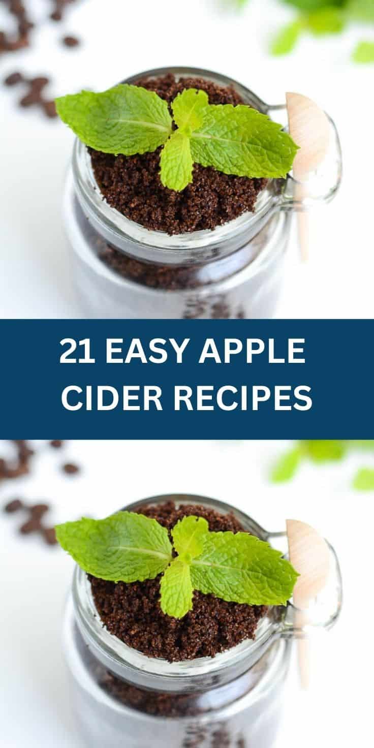 Fresh mint and soil in a glass jar for apple cider infusion.