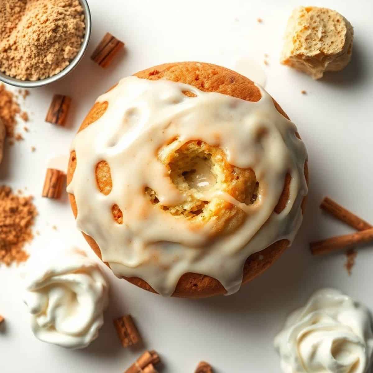 Delicious cinnamon roll poke cake topped with creamy glaze and cinnamon swirls.