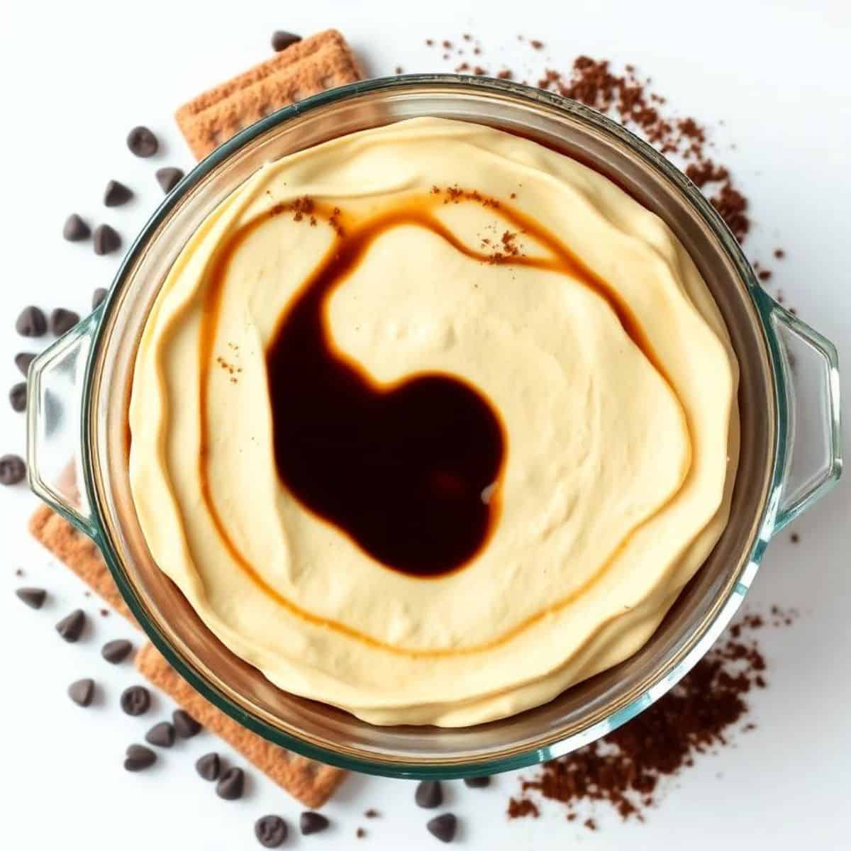 Delicious coffee tiramisu cake topped with creamy mascarpone and a drizzle of coffee syrup. Perfect.