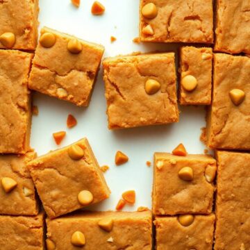 Delicious chewy butterscotch blondies with chocolate chips and caramel flavor. Perfect for dessert o.