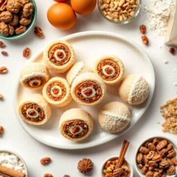 Delicious Italian nut roll cookies with creamy filling and coconut coating on a white plate.