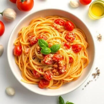 Delicious creamy tomato pasta with cherry tomatoes and basil, perfect for quick meals.