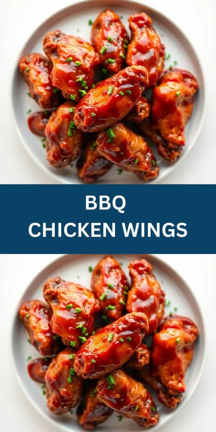Delicious BBQ chicken wings glazed with savory sauce and garnished with chopped green onions. Perfec.