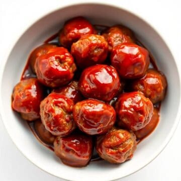 Delicious BBQ meatballs glazed with rich sauce, perfect for appetizers or main dishes.