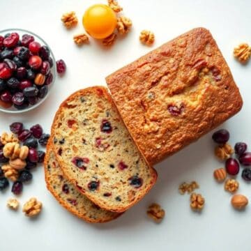 Delicious cranberry walnut bread with fresh cranberries and walnuts, perfect for breakfast or snacks.