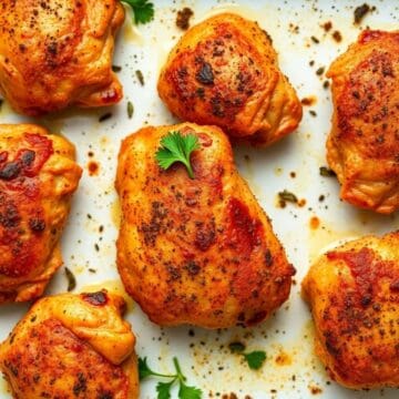 Juicy, crispy oven-baked chicken thighs with seasoned skin.